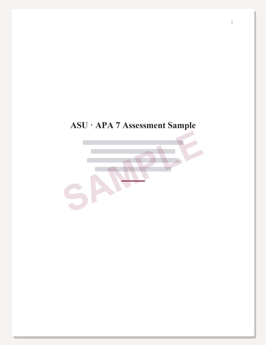 ASU sample paper preview: APA 7 title page, written to the scoring guide